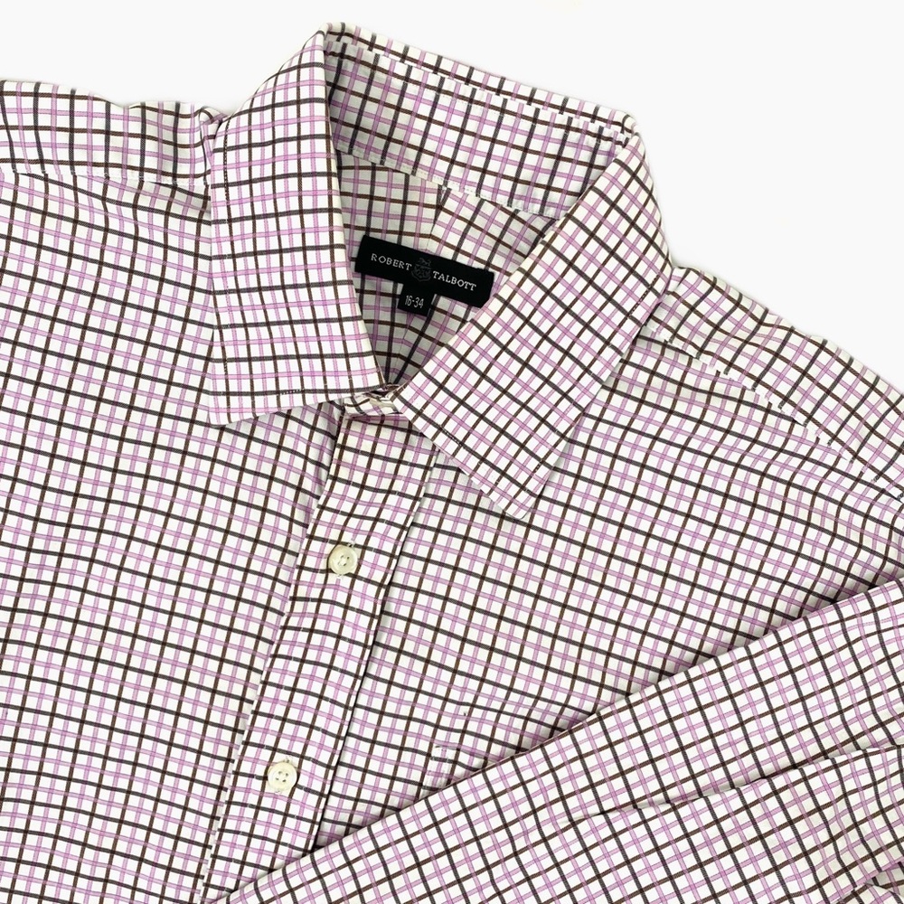 Robert Talbott Pink Grid Pattern Dress Shirt 16 - image 3